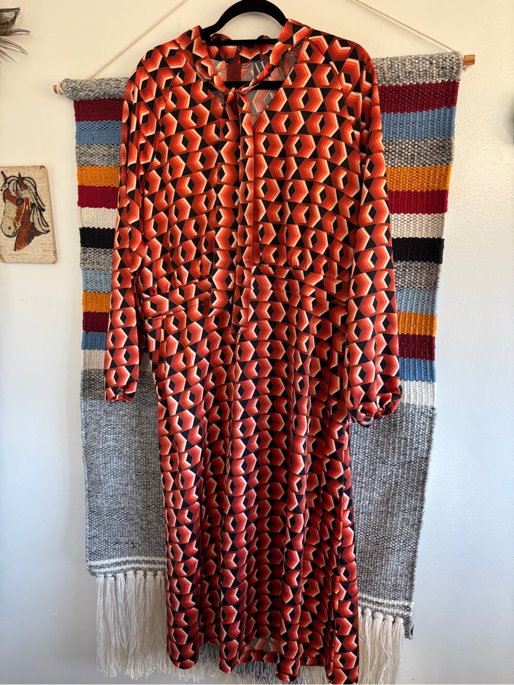 NWT Worthington Orange and Black Geometric Midi Dress